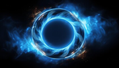Obraz premium abstract background of burning futuristic blue circle in the dark