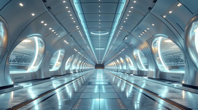 A futuristic transportation hub with sleek design and advanced technology, creating a modern and efficient atmosphere.