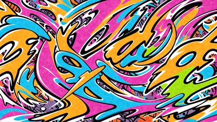 Graffiti Art Background with Abstract Graffiti Patterns and Colorful, Swirling Paint Effects: Energetic Street Art