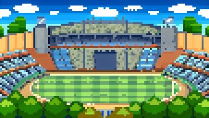Stadium pixel art background. 8-bit game assets
