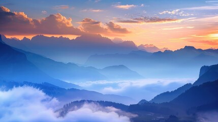 Fototapeta premium Majestic Mountain Landscape at Sunset