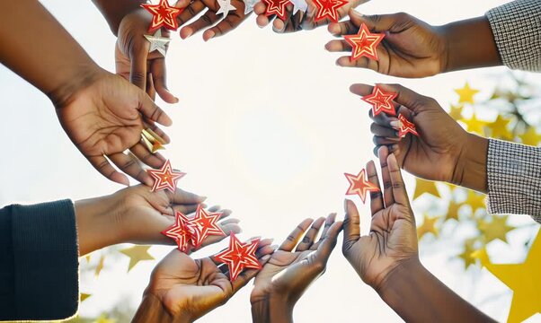 Close-Up of Community Gathering with Colorful Asterisks