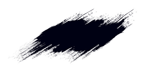 Vector illustration of brush stroke. Hand drawn by black paint grunge texture. Blot of ink with gold frame isolated on white background.