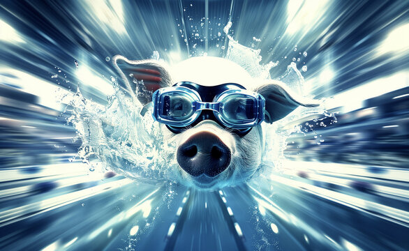 A pig swimming at high speed underwater wearing goggles generated by AI



0