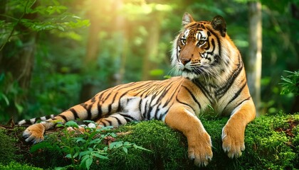 portrait tiger in nature green forest