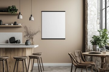 Minimalist Kitchen interior with Poster Mockup created with Generative AI