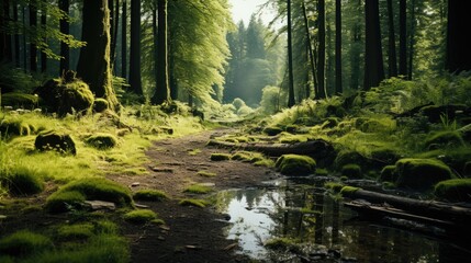 Fototapeta premium Beautiful green summer forest. Spring background, backdrop 