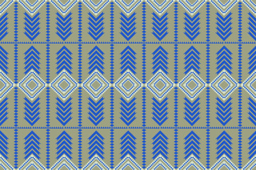 Earthy Tribal Diamond and Arrow Pattern with Blue Accents