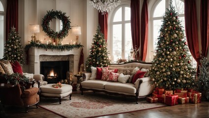 Festive living room interior with beautiful Christmas