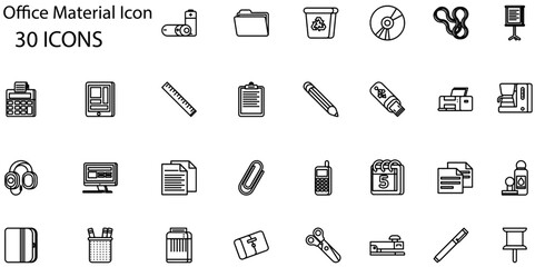 Set of Office Material icons. Line art style icons bundle. vector illustration