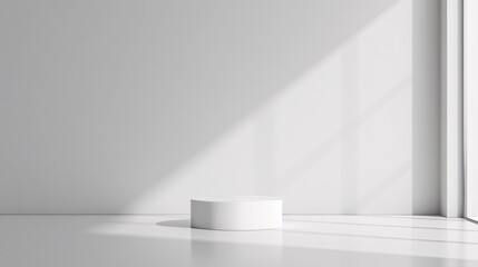 Fototapeta premium In a modern, monochromatic setting, a 3D podium with a matte surface takes center stage. The surrounding copyspace allows for clear and effective communication of promotional content.