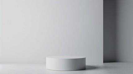 In a modern, monochromatic setting, a 3D podium with a matte surface takes center stage. The surrounding copyspace allows for clear and effective communication of promotional content.