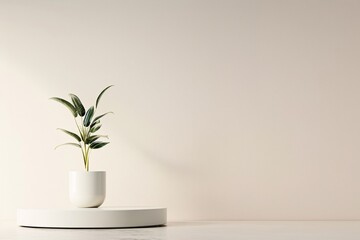Against a soft, gradient background, a 3D podium with a matte finish offers a sophisticated platform for product display or text. The ample copyspace allows for versatile use in advertising or