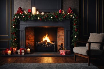 Fireplace with Christmas decorations
