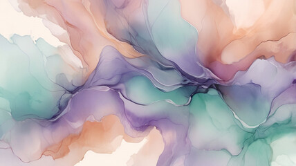 Serene Abstract: Soft Pastel Gradients of Lavender, Peach, and Mint with Delicate Veining, Capturing Tranquil Beauty and Ethereal Calmness in Macro Ink Photography