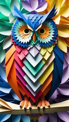 Naklejka premium kirigami owl with colorful paper layers