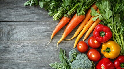 Freshly harvested organic vegetables on rustic wooden table, natural food, healthy eating