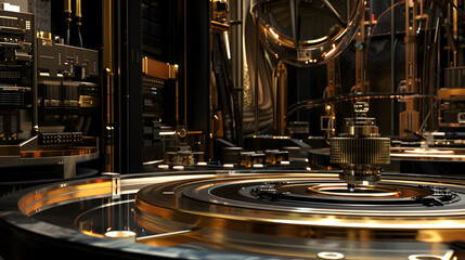 3D Illustration of a Futuristic Golden and Black Machine
