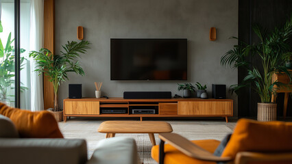 Japandi Living Room: Close-Up with TV Zone