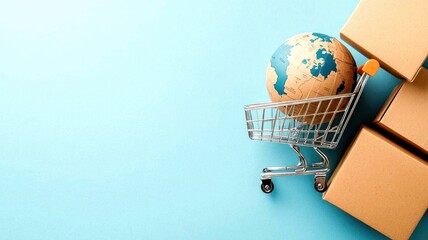 Worldwide e-commerce transactions, global marketplace, flat design illustration