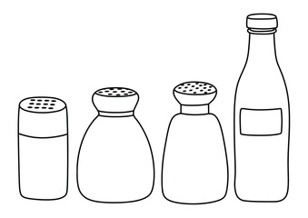 Glass salt and pepper shakers condiment drawing doodle. vector illustration