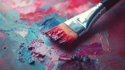 Fototapeta premium Close-Up of Paintbrush: Loaded with Paint