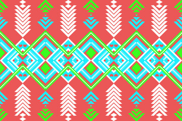 Vibrant Tribal Diamond and Arrow Pattern with Aqua and Green Accents