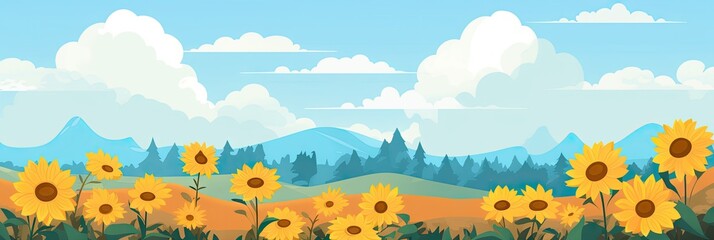 Nature sunflower field background inspired and animated flat illustration vector wallpaper, Simplistic flat illustration vector based animation style, ai generated