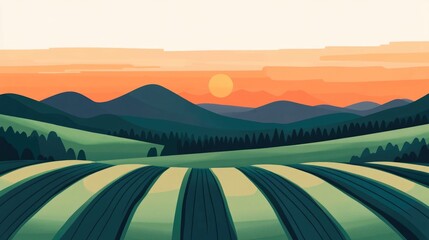 Flat design of sustainable agriculture practice of crop rotation for maintaining soil fertility and biodiversity in a farming landscape