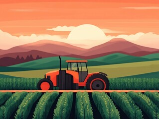 Obraz premium Flat design depicting sustainable agroforestry practices including interplanted trees crops and forestry elements for an eco friendly organic agricultural landscape