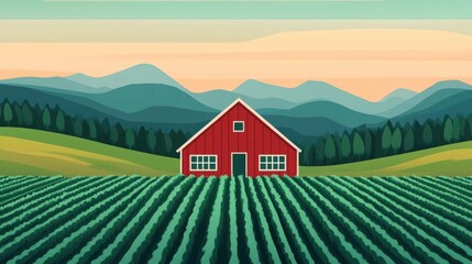 Sustainable Agriculture and Biodiverse Farming   Flat Design Depicting the Harmonious of Ecological Practices Natural Resources and Diverse Plant and Animal Life in a Modern Minimalist Style