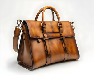 Luxurious Leather Handbag on Isolated White Background with Copy Space