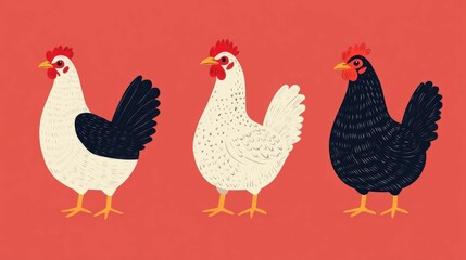 Fototapeta premium Flat design showcasing organic and sustainable poultry farming practices The image highlights the ethical treatment of animals harmony with the environment and the production of healthy