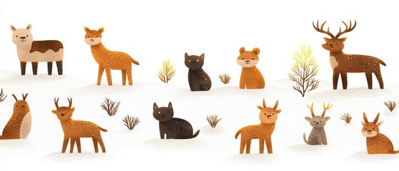 Fototapeta premium A charming collection of cute woodland animals in warm colors, perfect for children's designs and nature themes.