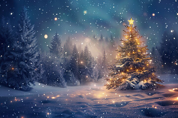 Christmas greeting card with bright winter holiday composition and New Year background