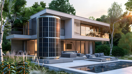 Fototapeta premium Air source heat pump installed in residential building