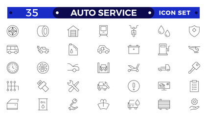 Auto service icon set. Car garage icons set. Auto service, tools, screwdriver, wrench, hammer, gear, car, repair, engine and more.