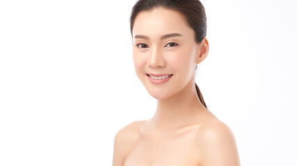 Beautiful young asian woman with clean fresh skin on white background, Face care, Facial treatment, Cosmetology, beauty and spa, Asian women portrait.