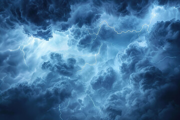 Generative ai on theme of scary bright electric lightning bolt with branches in the night dark sky