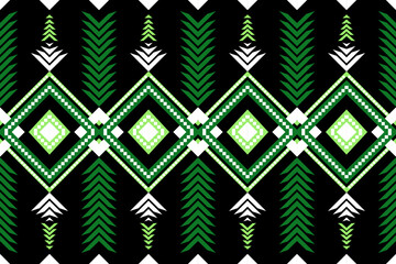 Bold Green and White Tribal Diamond Pattern on Black