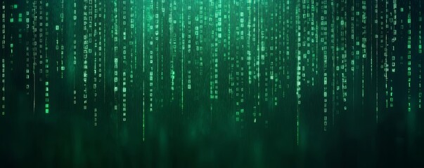 Fototapeta premium Digital rain with binary codes, technology abstract background, immersive and futuristic