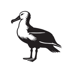 Fototapeta premium Albatross silhouette, Diomedeidae Bird Clipart, A Albatross with Wings Closed illustration in black and white