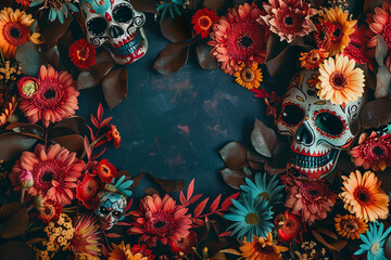 Fototapeta premium Beautiful greeting card with bright holiday composition for happy to joy celebrate dia de muertos