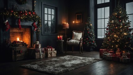 Grunge christmas room interior