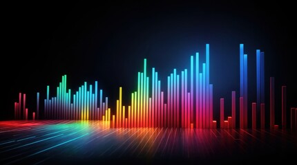Colorful digital bars glow representing data trends or financial insights on a dark backdrop 