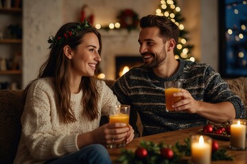 Happiness friends christmas eve celebrate dinner party with food wine and laugh together with joyful moment