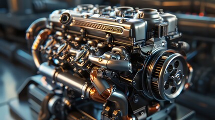 Close-up of modern car engine components with intricate details generated with AI