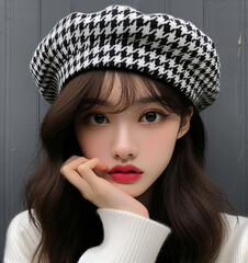 portrait of a girl in a hat - Generative AI