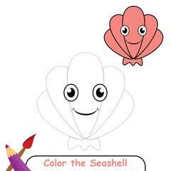 Seashell coloring page colored illustration, coloring book or coloring page for kids, seashell line drawing, seashell vector illustration