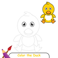 Duck coloring page colored illustration, coloring book or coloring page for kids, duck line drawing, duck vector illustration